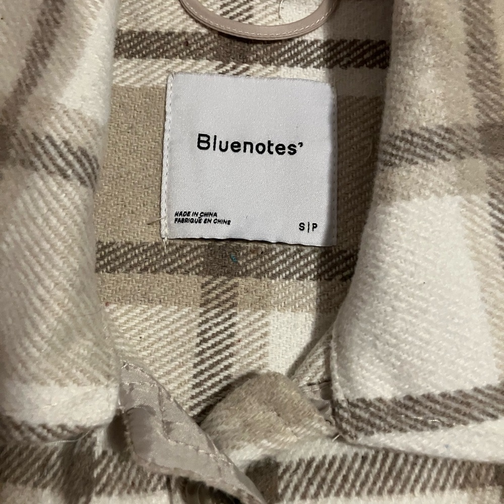🌸 Bluenotes Cream and Beige Plaid Shacket Trench Coat - Picture 5 of 5